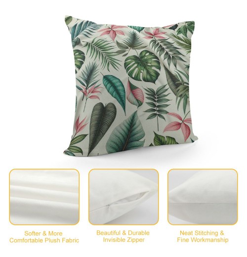 PHYHOO Short Plush pillow Covers Plants Leaves Square pillow Case for Bedroom, Sofa, Car Decoration Both Sides (Plants)