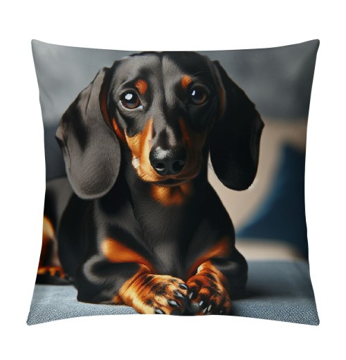 PHYHOO Short Plush pillow Covers,Black Long-Haired Dachshund Dog Double-Sided Print Square Cushion Cases for Sofa Bedroom Car Decorative