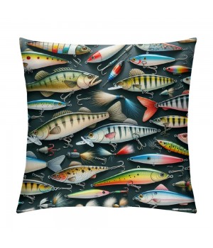 PHYHOO Short Plush pillow Covers,Bait for Fishing Double-Sided Print Square Cushion Cases for Sofa Bedroom Car Decorative