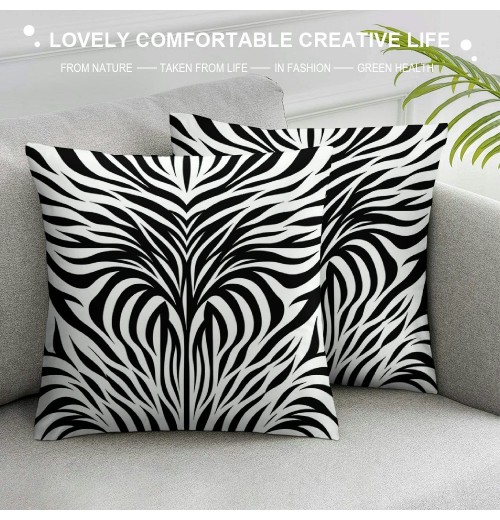 PHYHOO Short Plush pillow Covers,Black White Print Double-Sided Print Square Cushion Cases for Sofa Bedroom Car Decorative