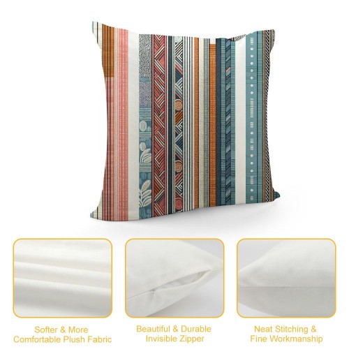 PHYHOO Short Plush pillow Covers Colorful Stripe Square pillow Case for Bedroom, Sofa, Car Decoration Both Sides