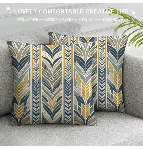 PHYHOO Short Plush pillow Covers Farmhouse Spring Summer Gray Blue Gold Yellow Indigo Modern Geometric Square pillow Case for Bedroom, Sofa, Car Decoration Both Sides