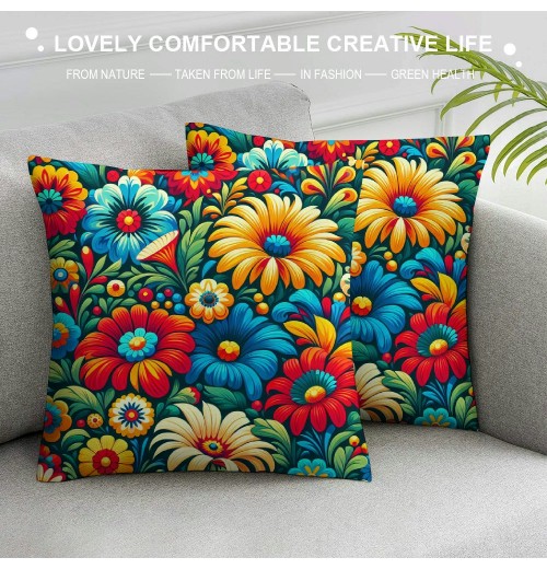 PHYHOO Short Plush pillow Covers Colorful Floral Square pillow Case for Bedroom, Sofa, Car Decoration Both Sides