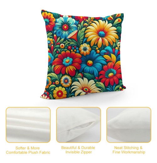 PHYHOO Short Plush pillow Covers Colorful Floral Square pillow Case for Bedroom, Sofa, Car Decoration Both Sides