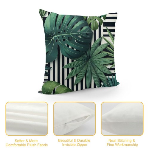 PHYHOO Short Plush pillow Covers Tropical Palm Tree Leaves Square pillow Case for Bedroom, Sofa, Car Decoration Both Sides