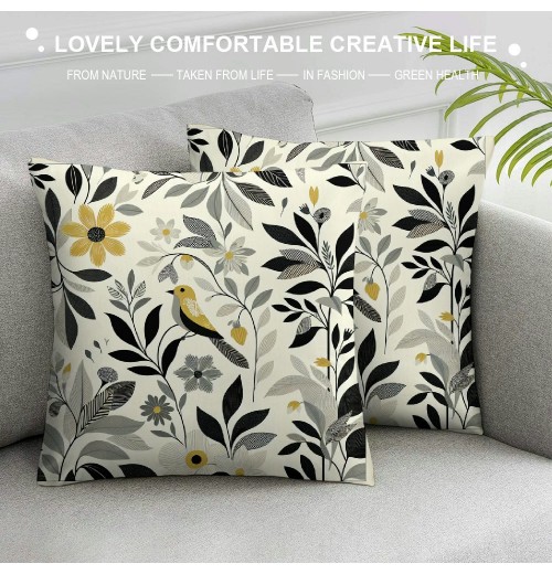 PHYHOO Short Plush pillow Covers Nature Plant Flower Botanical Branch Square pillow Case for Bedroom, Sofa, Car Decoration Both Sides