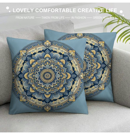 PHYHOO Short Plush pillow Covers Boho Mandala Floral Square pillow Case for Bedroom, Sofa, Car Decoration Both Sides