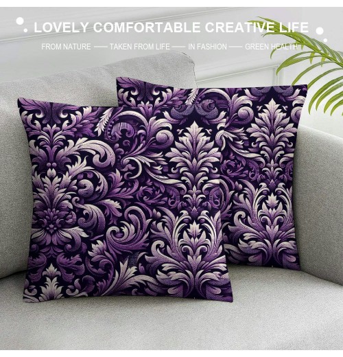 PHYHOO Short Plush pillow Covers Vintage Floral Square pillow Case for Bedroom, Sofa, Car Decoration Both Sides, Purple