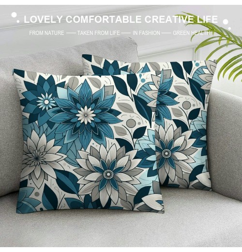 PHYHOO Short Plush pillow Covers Blue Flower Square pillow Case for Bedroom, Sofa, Car Decoration Both Sides