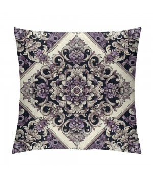 PHYHOO Short Plush pillow Covers Vintage Floral Square pillow Case for Bedroom, Sofa, Car Decoration Both Sides, Grey Purple