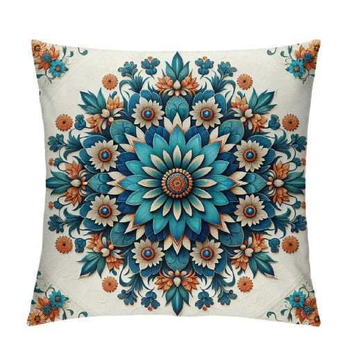 PHYHOO Short Plush pillow Covers Blue Orange Flower Square pillow Case for Bedroom, Sofa, Car Decoration Both Sides