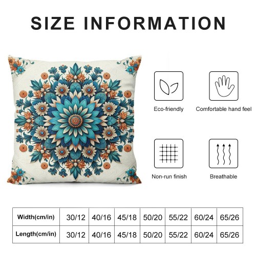 PHYHOO Short Plush pillow Covers Blue Orange Flower Square pillow Case for Bedroom, Sofa, Car Decoration Both Sides