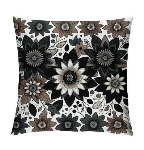 PHYHOO Short Plush pillow Covers Black Brown&nbsp;Flower Square pillow Case for Bedroom, Sofa, Car Decoration Both Sides