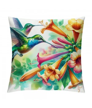 PHYHOO Short Plush pillow Covers Hummingbird Flowers Square pillow Case for Bedroom, Sofa, Car Decoration Both Sides