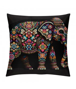 PHYHOO Short Plush pillow Covers Mandala Floral Elephant Square pillow Case for Bedroom, Sofa, Car Decoration Both Sides