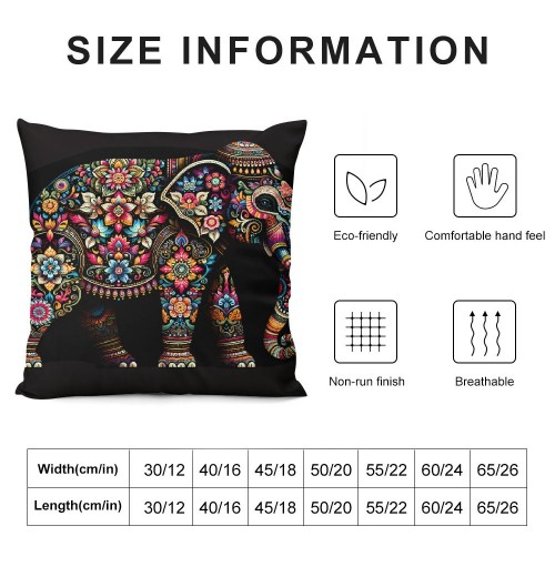 PHYHOO Short Plush pillow Covers Mandala Floral Elephant Square pillow Case for Bedroom, Sofa, Car Decoration Both Sides