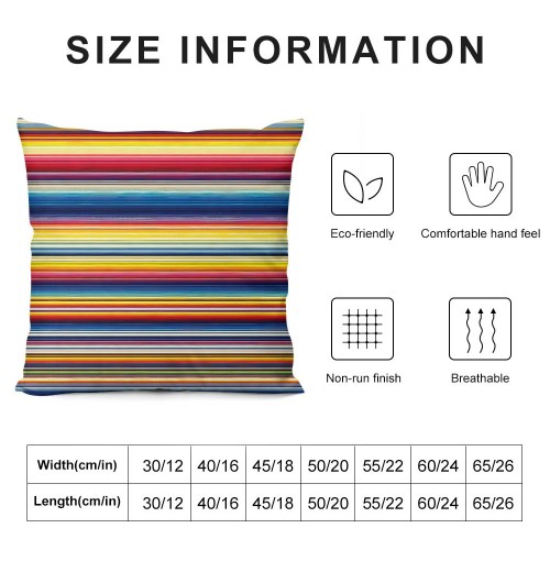 PHYHOO Short Plush pillow Covers Colorful Mexican Stripes Ethnic Style Square pillow Case for Bedroom, Sofa, Car Decoration Both Sides